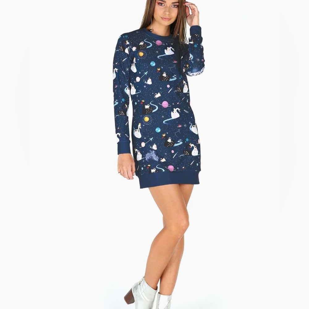 Blackmilk Pugs On Swans Sweater Dress